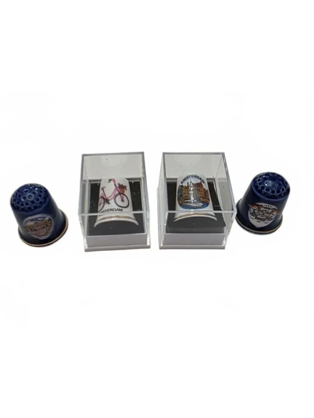 4 Vintage Netherlands Dutch Souvenir Porcelain Thimbles Set